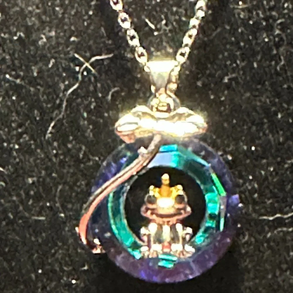 Girls Frog Pendant Necklace Blue Purple Stone Silver Tone Accents Cute Jewelry